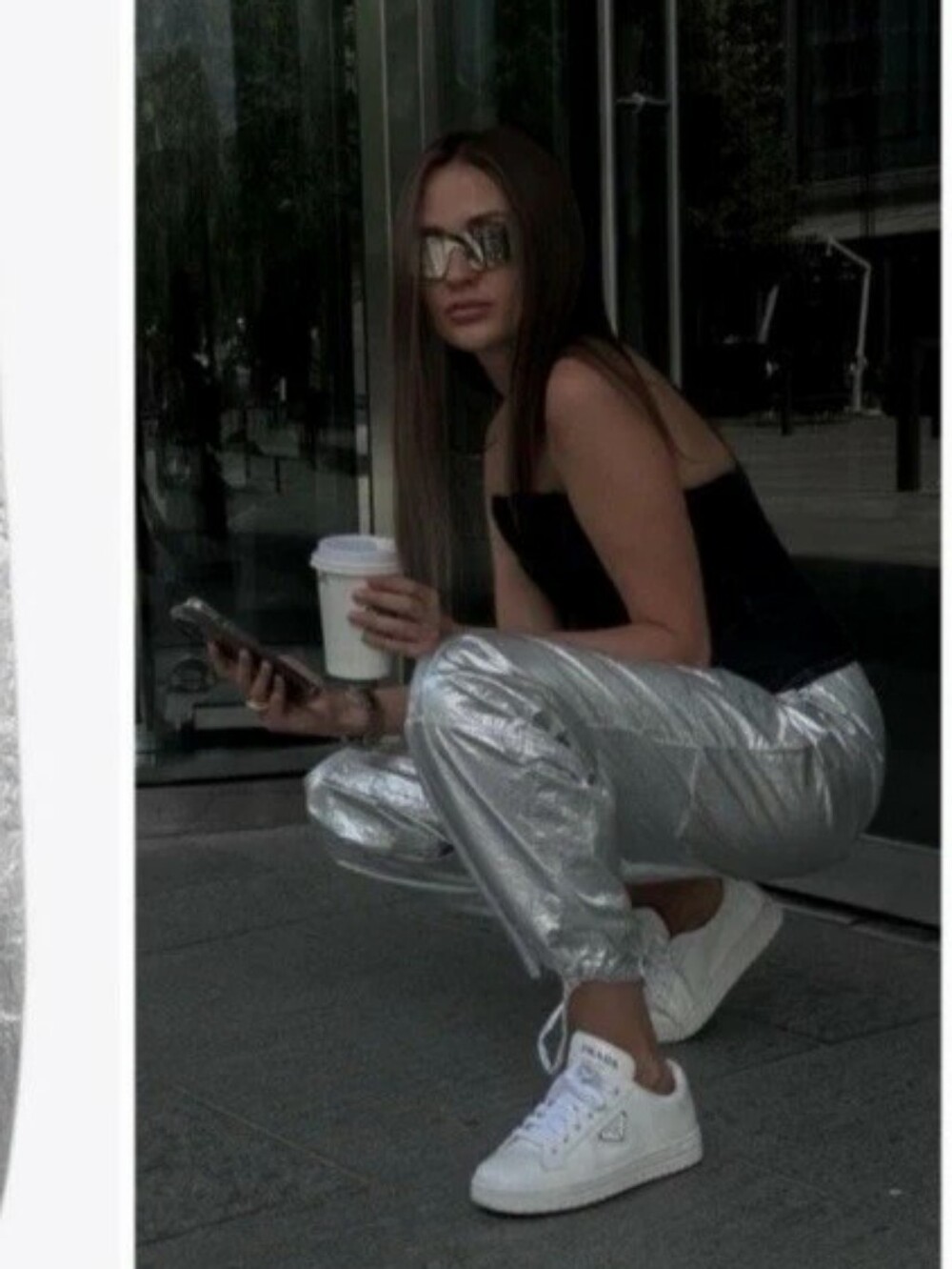Zara Metallic Silver Track Parachute, Baggy Pants, Trousers - SIZE 16